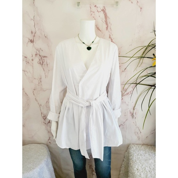 Soon Maternity Wrap V-Neck Dress Shirt - White - Picture 4 of 8